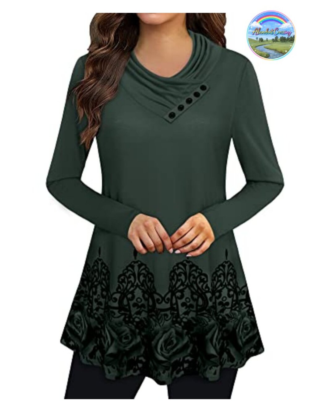 Cowl Neck Long Sleeve Tunic Top Floral Print Casual Work Shirt